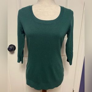 New York and Company green sweater, 3/4 sleeve with round neckline, size medium